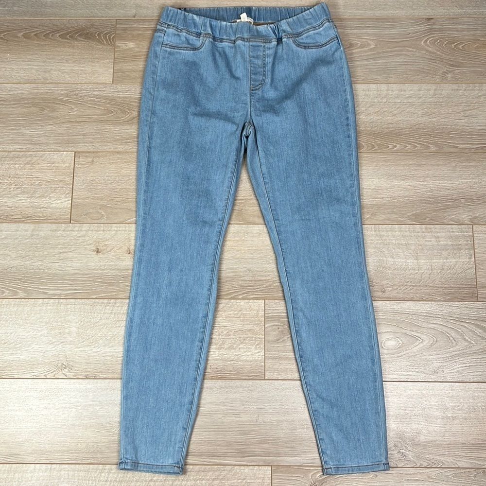 Eileen Fisher Pull On Skinny Jeans Light Wash Elastic Waist Size S